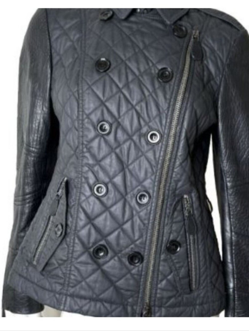 Authentic BURBERRY BRIT Quilted Lamb Leather Sleeve Jacket Quilted Fits a Large